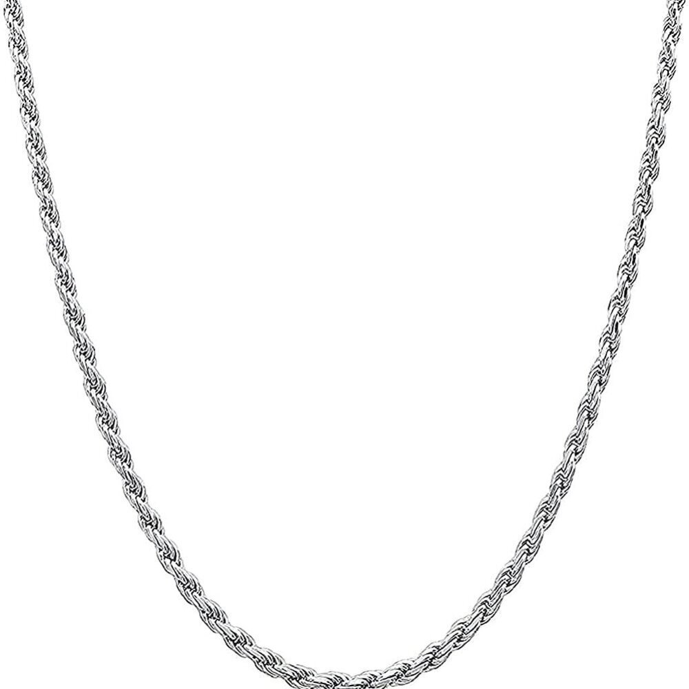Sterling Silver Rope Chain Necklace 20in Diamond-Cut Italiana Men Women